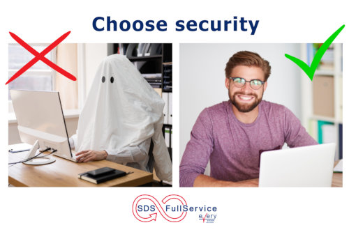 Confronto tra accesso insicuro con “utente fantasma” e accesso sicuro con credenziali aziendali tramite Single Sign-On (SSO) in SDS-FullService